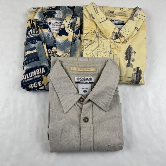 Columbia Button Up Shirt Men’s M Fish Pattern Short Sleeve Pocket Lot Of 3 - Picture 1 of 13